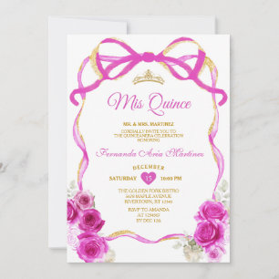 Convites Fuchsia Pink Floral Arco Fita Dourada Mis Quince