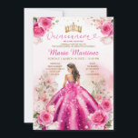 Convites Fuchsia Pink Princesa Floral Dourada Quinceañera<br><div class="desc">EDITABLE Fuchsia Pink Princess Floral Dourada Quinceañera Convite Elegante Fuchsia Flores Cor-de-Rosa Dourada Princesa Dress Mis Quince Convidar Quinceañera 15 Anos,  16º aniversário Dourado Glitter</div>
