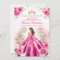 Fuchsia Pink Princesa Floral Dourada Quinceañera