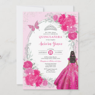 Convites Fuchsia Prata Quinceañera Flor 15º Aniversário