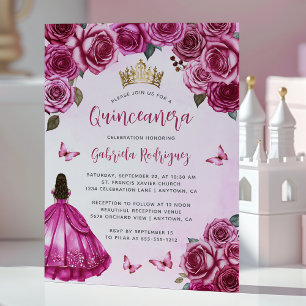 Convites Fuchsia Rosa Flores Rosas Aquarela Quinceañera