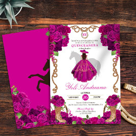 Convites Fuchsia Rosas Rosa Western Charro Quinceañera V2