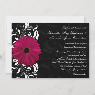 Convites Fuchsia Scroll Gerbera Daisy com preto e branco