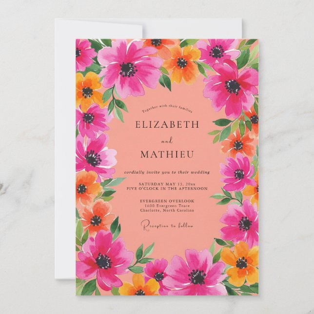 Convites Fuchsia Spirited Summer Wedding (Frente)