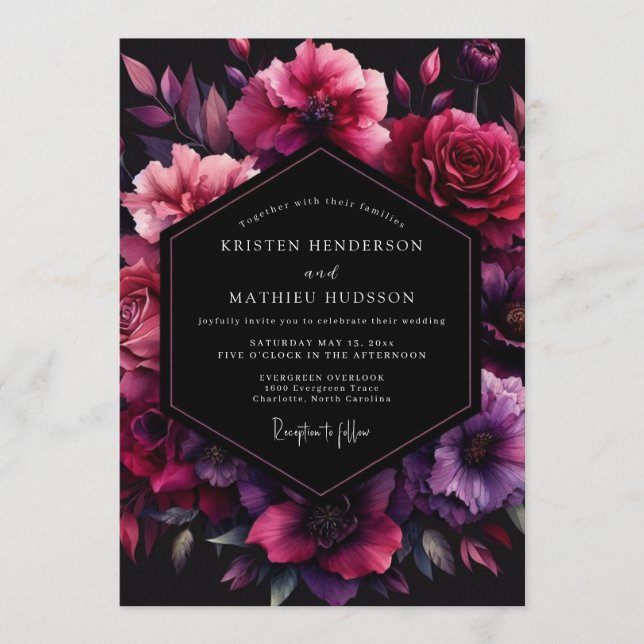 Convites Fuchsia Umbral Bloom Wedding (Frente)