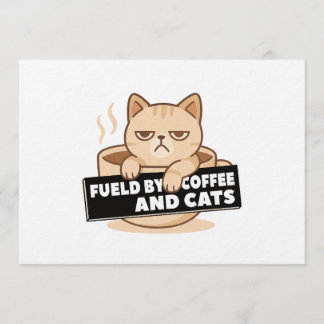 Convites Fueled by Coffee and Cats Cute Sleepy Cat Design