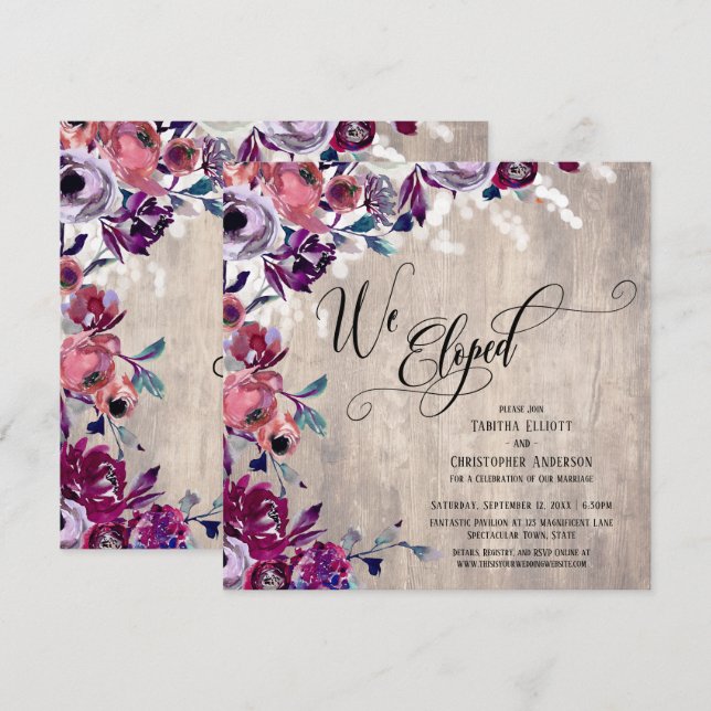 Convites Fugimos com Elegância Script Floral Madeira Pálida (Frente/Verso)