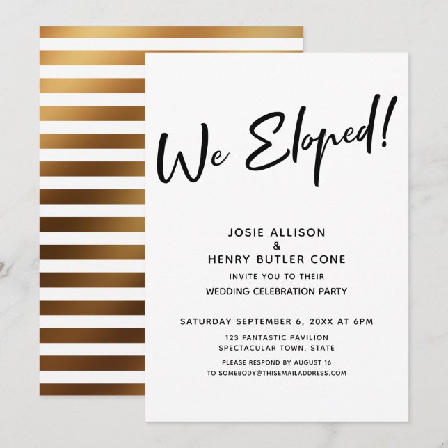 Convites Fugimos juntos! Recepção de Casamento Moderna + Li (Frente/Verso)