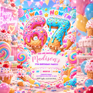 Convites Fui 6 Agora Sou 7 Tema de Doce Festa de Aniversári