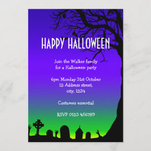 Convites Fulgor azul e verde do Dia das Bruxas feliz do
