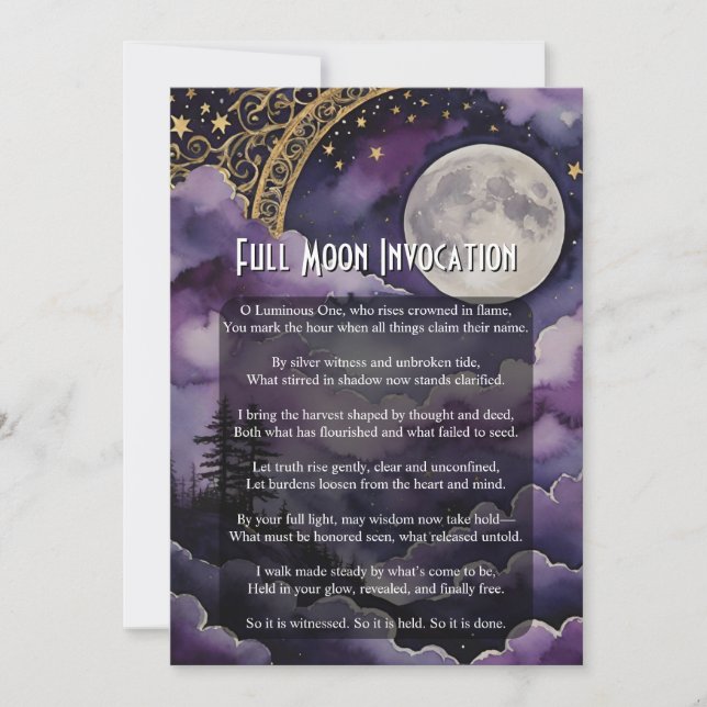 Convites Full Moon Invocation Pagan Prayer Ritual Card (Frente)