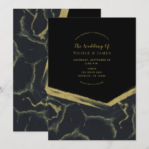 Convites Fumaça Negra e Casamento Moderno Marble Dourado
