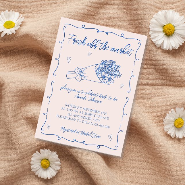 Convites Fumadores De Mercado Chá de panela Desenhado (Off The Market Flowers Hand Drawn Bridal Shower Invitation)