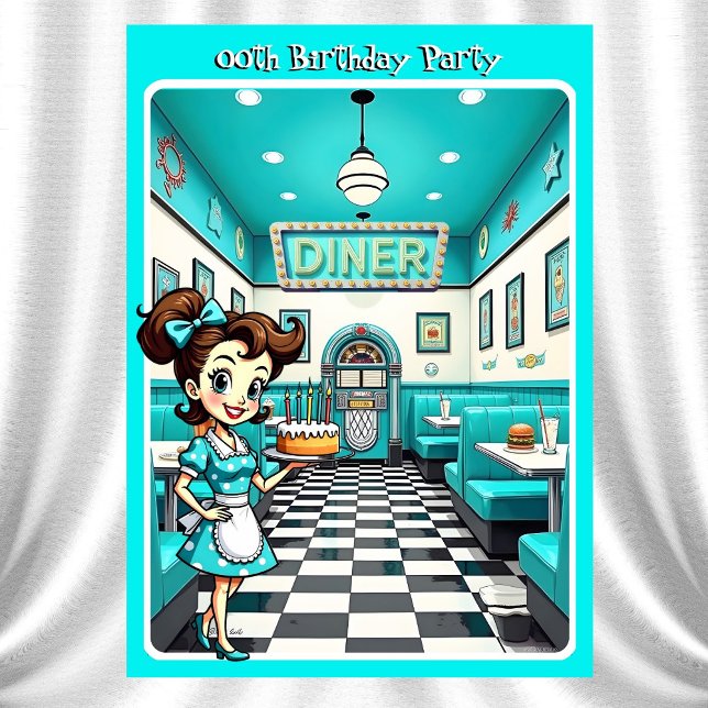 Convites Fun 1950s Retro Diner Birthday Cake Aqua (Criador carregado)