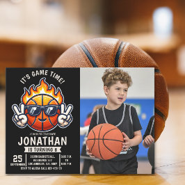 Convites Fun Basketball Birthday boy with photo