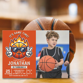 Convites Fun Basketball Birthday boy with photo