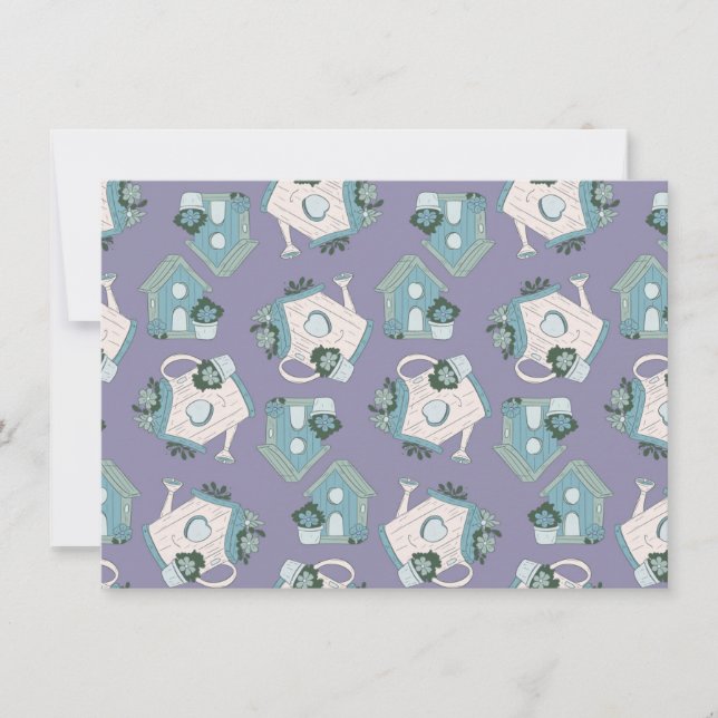 Convites Fun Birdhouse Design Purple Blue White (Frente)