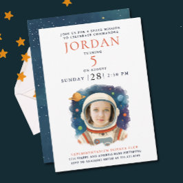 Convites Fun Blue Red Astronaut Galaxy Cosmic Space Photo