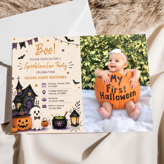 Convites Fun Boo! Spooktacular Halloween Birthday Photo (Criador carregado)