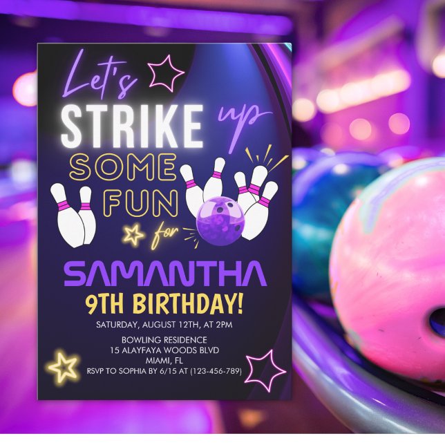 Convites Fun Bowling party Design for Girls (Criador carregado)