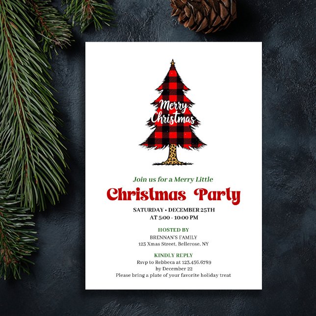 Convites Fun Buffalo Check Christmas Tree Digital Invite (Fun Buffalo Check Christmas Tree Digital Invite)