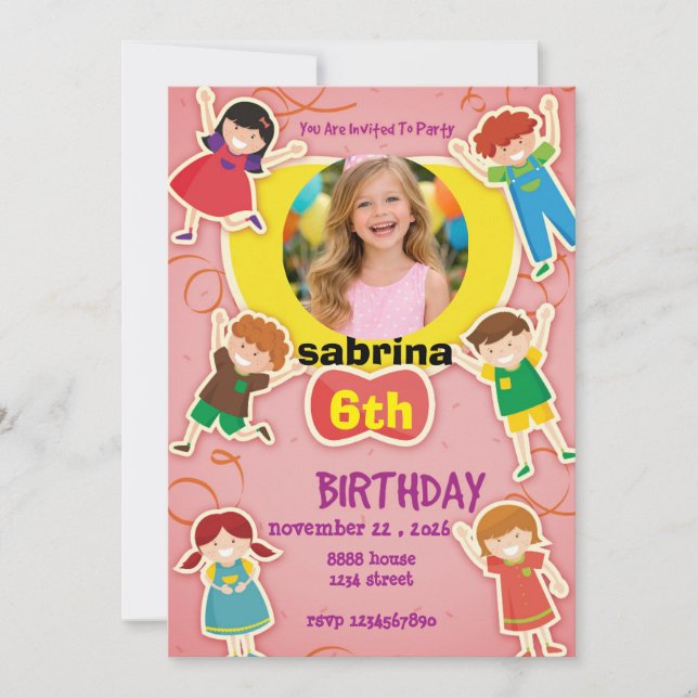 Convites Fun Cartoon Birthday Invitation – Colorful Kids  (Frente)