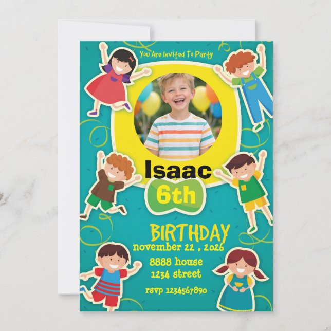 Convites Fun Cartoon Birthday Invitation – Colorful Kids  (Frente)