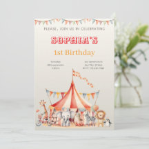 Fun Cute Red Circus Kids Birthday