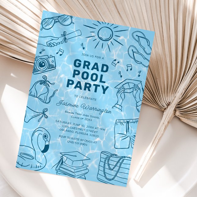 Convites Fun Doodle Pool Party Graduation (Criador carregado)
