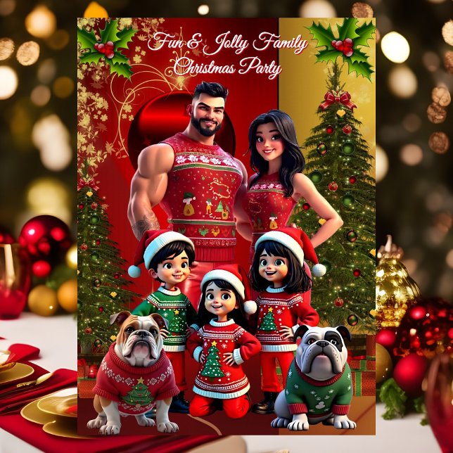 Convites Fun Family Christmas Holiday Party Ugly Sweaters (Criador carregado)