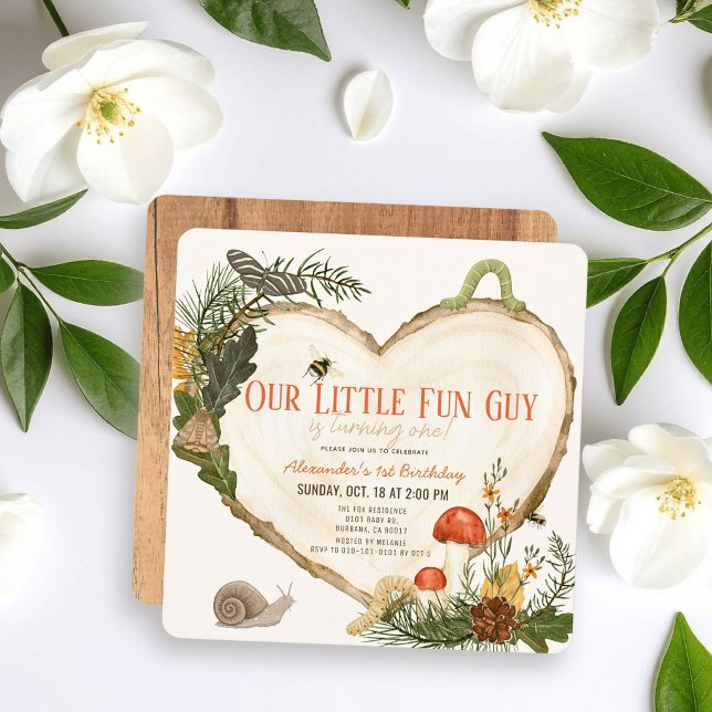 Convites Fun Guy Wood Slice Mushroom Boy 1st Birthday (Criador carregado)