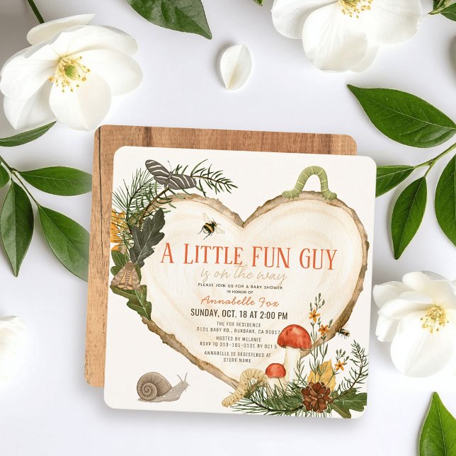 Convites Fun Guy Wood Slice Mushroom Boy Baby Shower (Criador carregado)