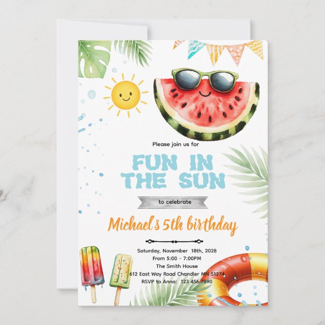Convites Fun in the sun pool theme invitation (Frente)