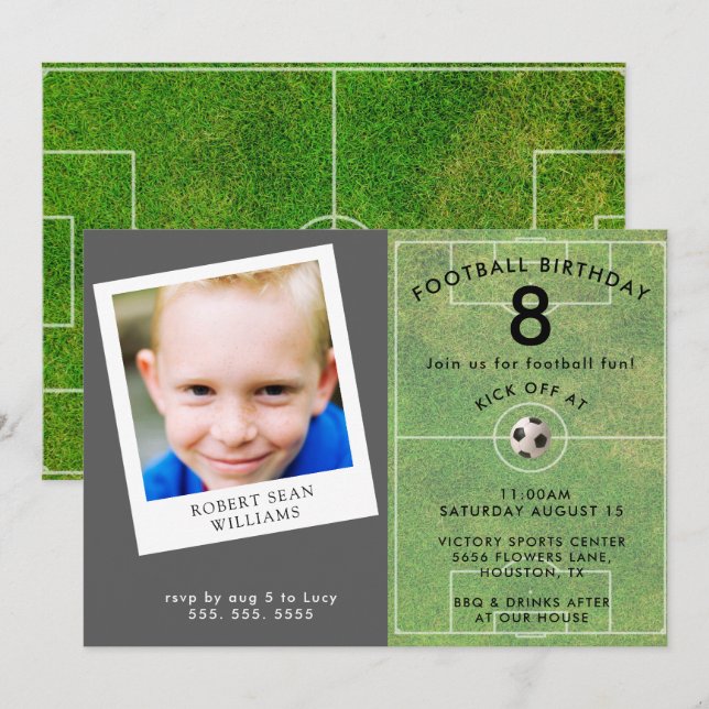 Convites Fun Kids Football, Photo Birthday Party (Frente/Verso)