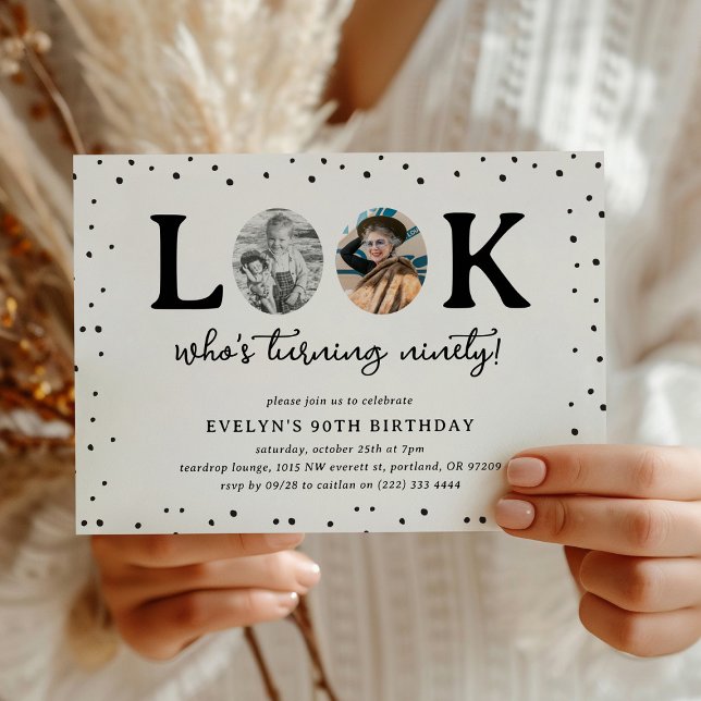 Convites Fun Look's Who's 90' 2 x photo 90th Birthday (Criador carregado)