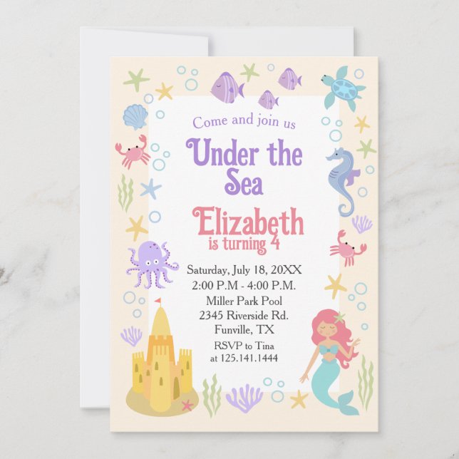 Convites Fun Mermaid Birthday Invitation (Frente)