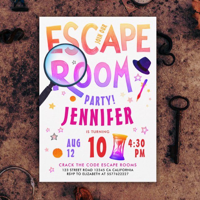 Convites Fun Pink Escape Room Game Scavenger Hunt Bold Typo (Criador carregado)