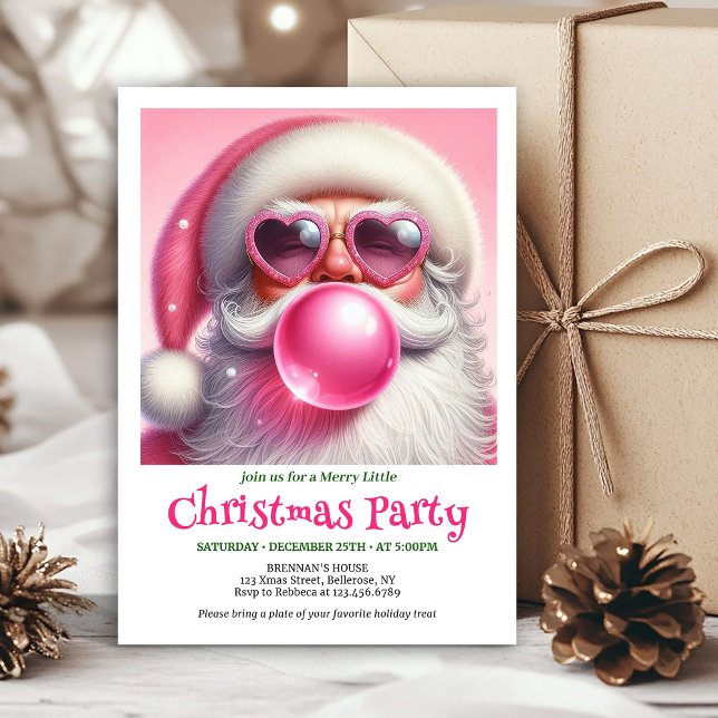 Convites Fun pink santa chewing gum watercolor Xmas invite (Fun pink santa chewing gum watercolor Xmas invite)