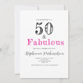 Convites Fun Script Fifty and Fabulous 50th Birthday Party