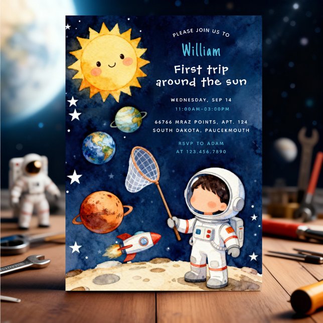 Convites Fun Space First Trip Around The Sun 1st Birthday (Criador carregado)