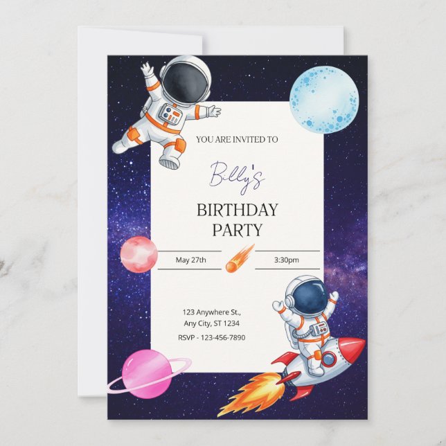 Convites Fun Spaceman & Rocket Child's birthday invitation (Frente)