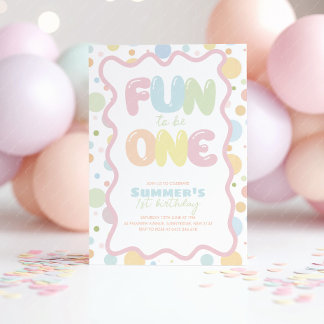 Convites Fun to be One! Colorful Spots 1st Birthday 