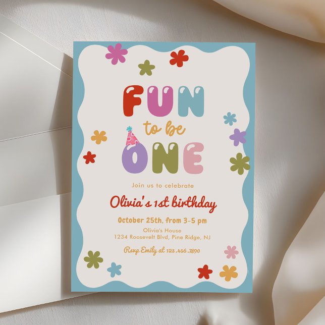 Convites  Fun to Be One Daisy Colorful 1st Birthday (Criador carregado)