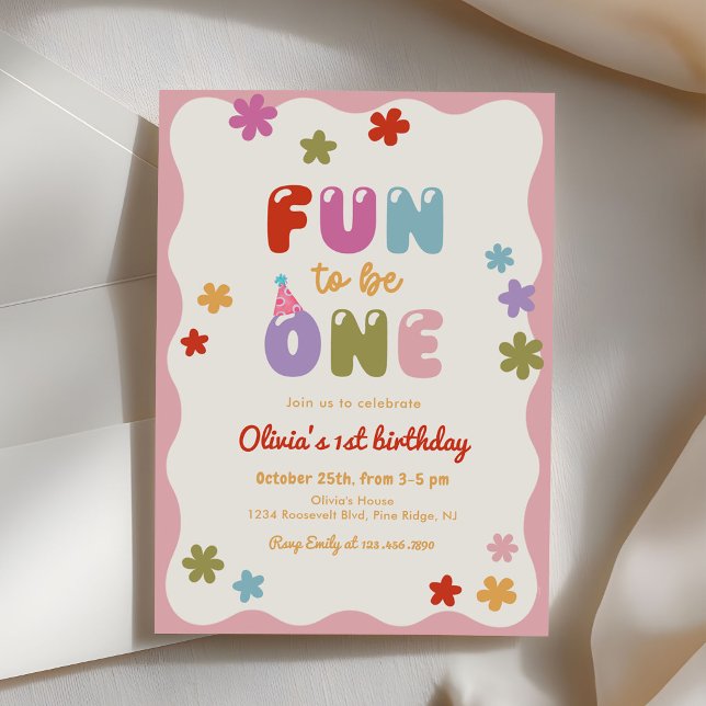Convites Fun to Be One Daisy Colorful Girl 1st Birthday (Criador carregado)