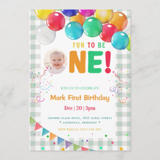 Convites Fun to Be One Photo First Birthday part