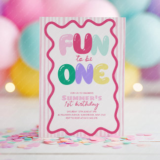 Convites Fun to be One! Striped Colorful 1st Birthday 