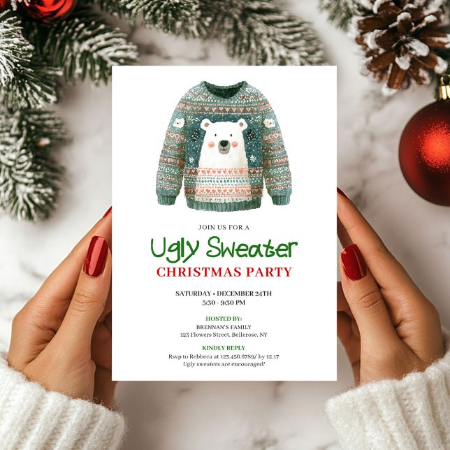 Convites Fun Whimsical Ugly Sweater Holiday Invitation (Fun Whimsical Ugly Sweater Holiday Invitation)