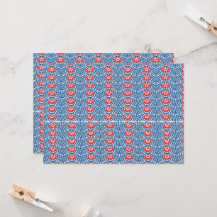 Convites fundo azul com designs vermelhos e brancos