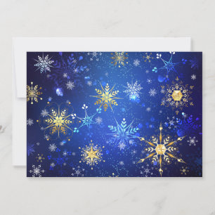 Convites Fundo Azul de NATAL com Flocos de Neve Dourados