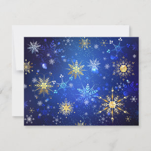 Convites Fundo Azul de NATAL com Flocos de Neve Dourados